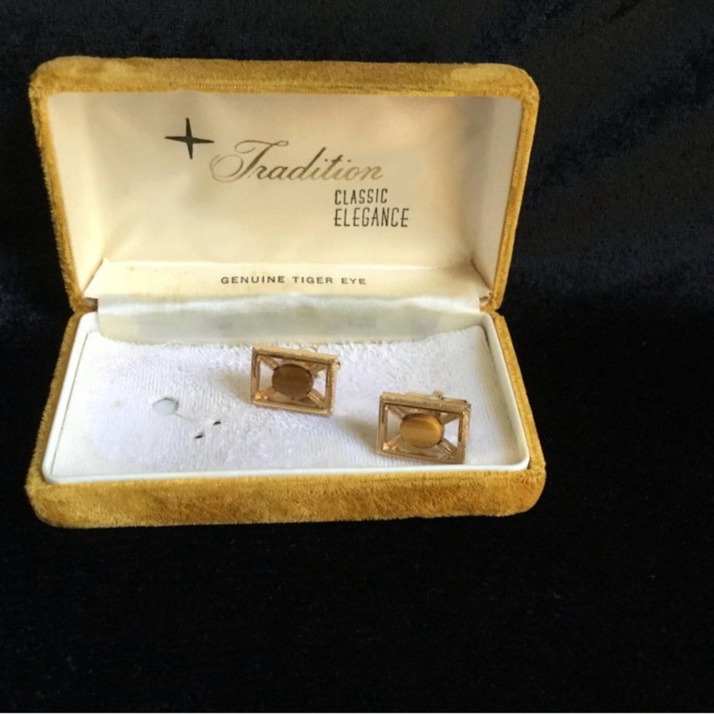 Vintage Genuine Gold-tone Tiger Eye Cuff Links